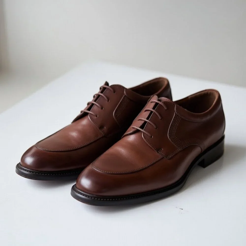 Bill Blass Men's 13 Brown Leather Mock Toe Derby Oxford Dress Shoes Comfort Sole
